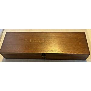 Lovely Vintage Wooden Box w Inlaid Brass Name D. Forsythe